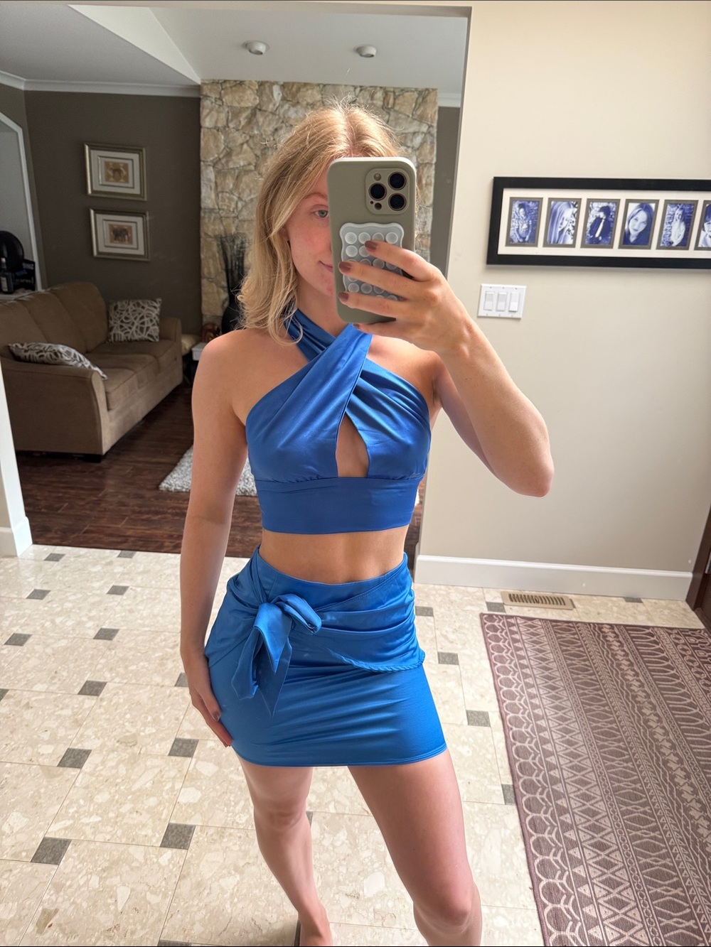 Blue Wrap-Detail Bodycon Mini Skirt SET